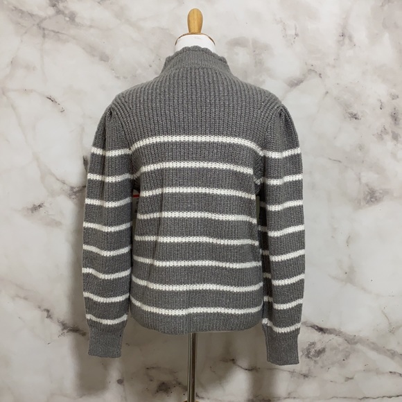 Femme By Design Scallop Mock Neck Striped Grey and White Sweater - Picture 8 of 11